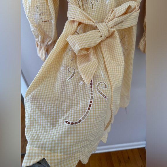NWT! Innika Choo Yellow Gingham Cutwork Mini Smock dress - Picture 7 of 12